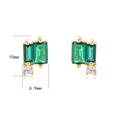 Simple Geometric Square Emerald Zircon Stud Earrings Sterling Silver Style Graceful Earrings-Jewearrings