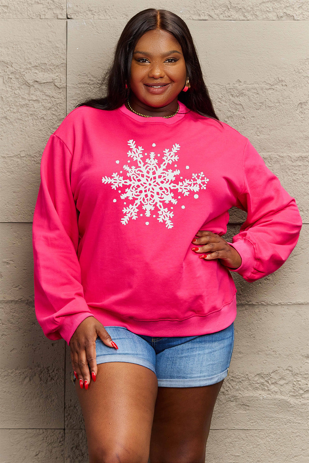 Simply Love Full Size Snowflake Graphic Sweatshirt-Jewearrings