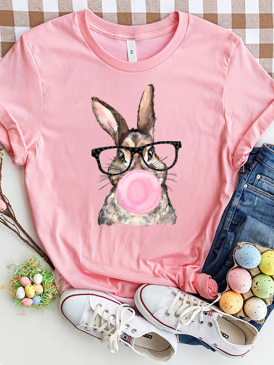 Rabbit Round Neck Short Sleeve T-Shirt-Jewearrings