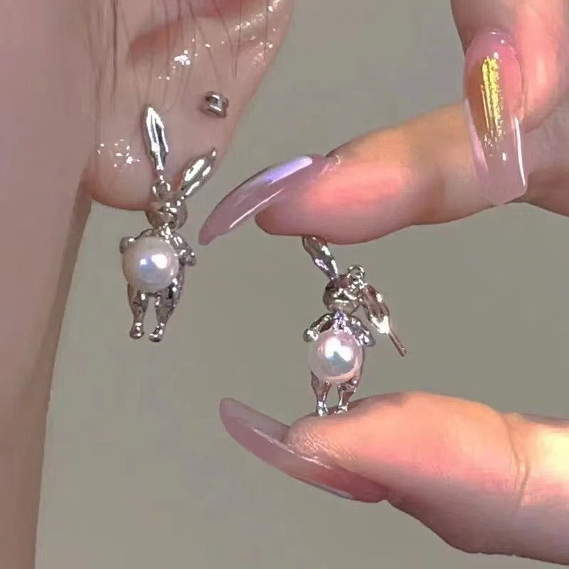 Versatile 3D Fashion Rabbit Pearl Earrings-Jewearrings