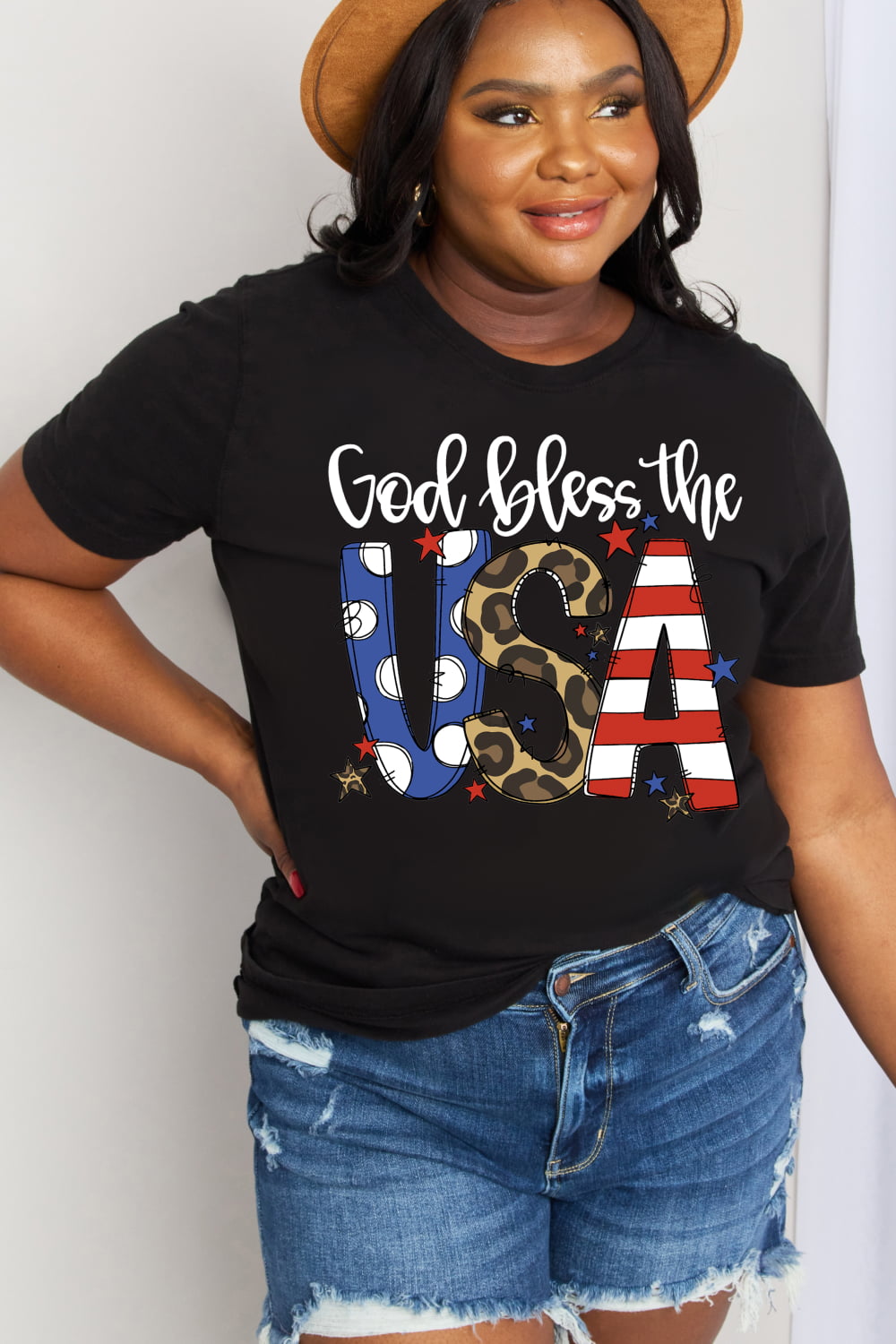 Simply Love Full Size GOD BLESS THE USA Graphic Cotton Tee-Jewearrings