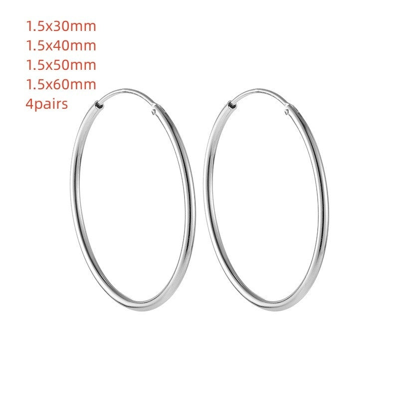 Simple Fashion Personality Circle Shape Light Body S925 Sterling Silver Ear Hoop Earrings-Jewearrings