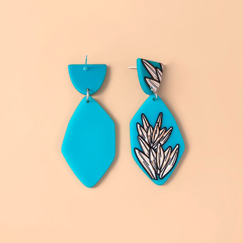 Vintage Leaf Print Resin Dangle Earrings-Jewearrings