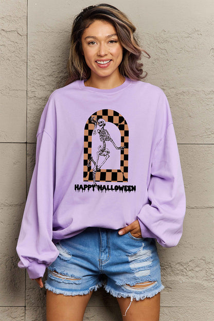 Simply Love Full Size HAPPY HALLOWEEN Graphic Sweatshirt-Jewearrings