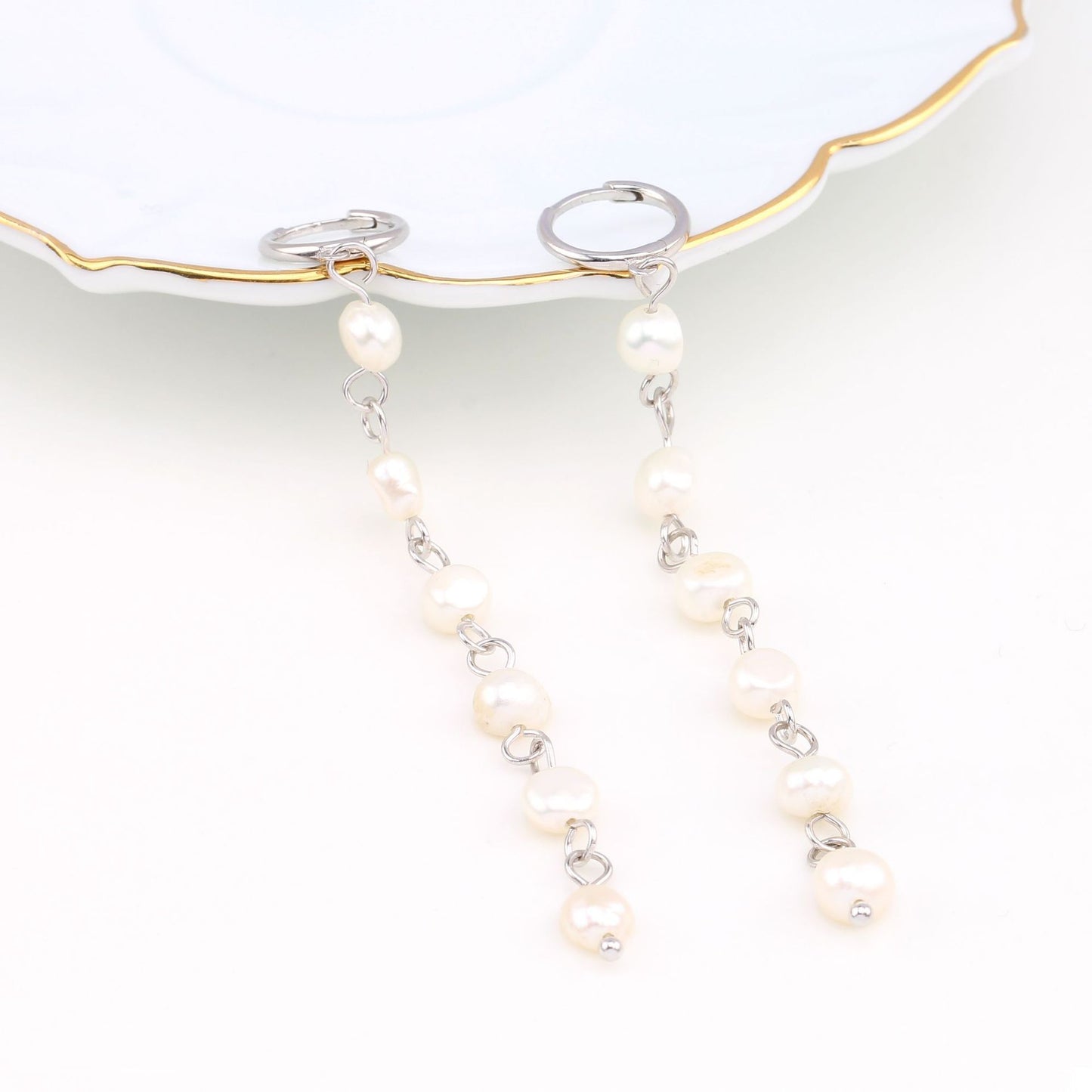 Women's Long Pearl Ear Clip Earrings-Jewearrings