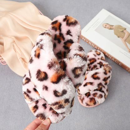 Faux Fur Crisscross Strap Slippers-Jewearrings