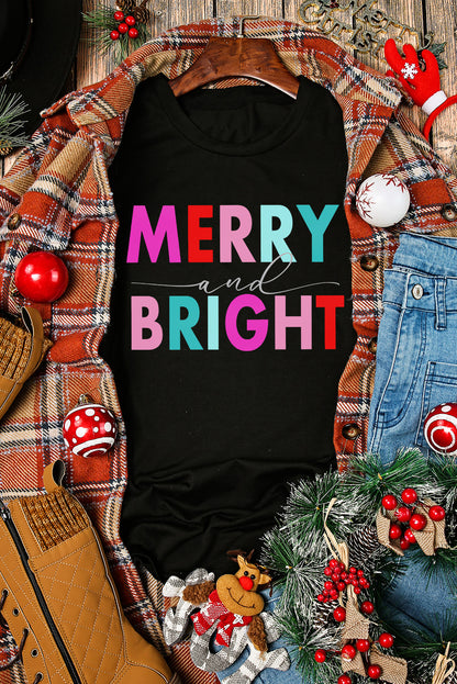 MERRY AND BRIGHT Graphic Short Sleeve T-Shirt-Jewearrings