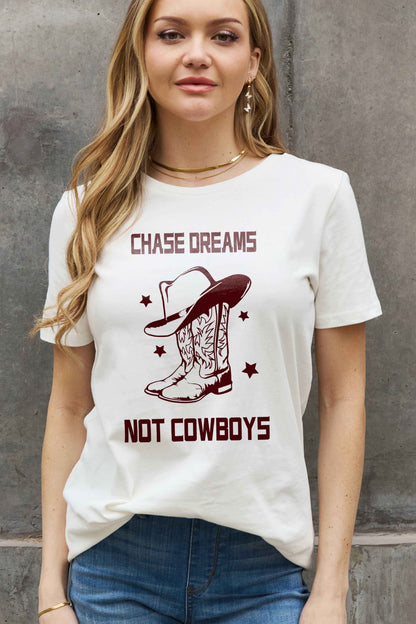 Simply Love Simply Love Full Size CHASE DREAMS NOT COWBOYS Graphic Cotton Tee-Jewearrings