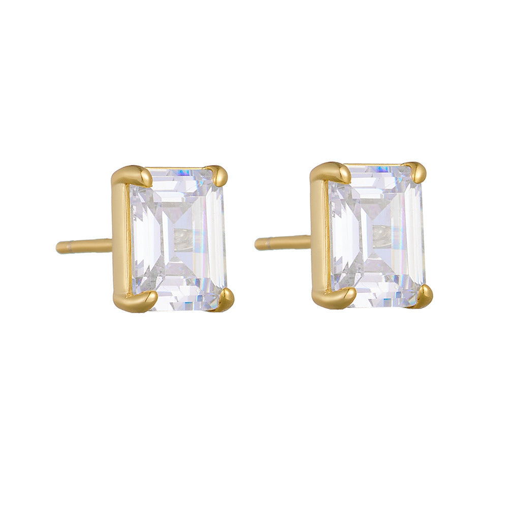 S925 Sterling Silver Geometric Square Zircon Stud Earrings-Jewearrings