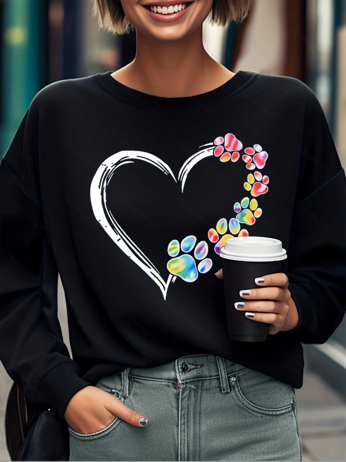 Heart Graphic Round Neck Sweatshirt-Jewearrings