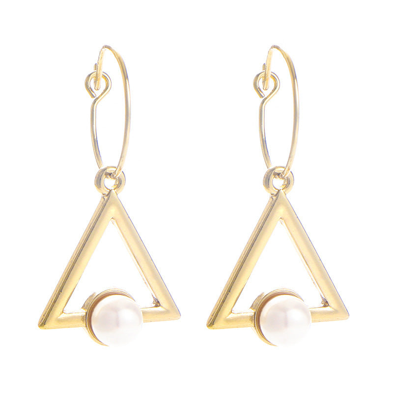 New Fashionista Simple Earrings Cross Triangle Pearl Ear Hooks-Jewearrings