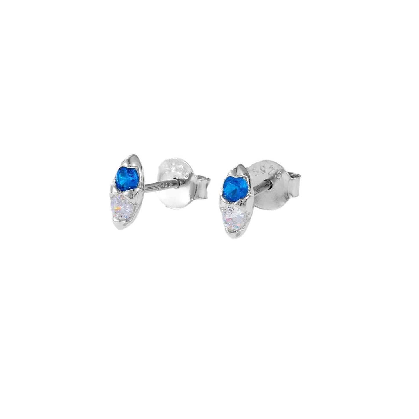 S925 Sterling Silver Blue Zircon Stud Earrings Mini Colorful Crystals-Jewearrings