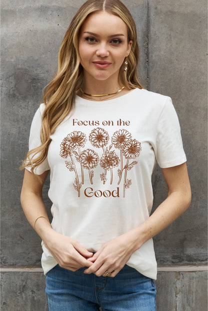 Simply Love Full Size FOCUS ON THE GOOD Graphic Cotton Tee-Jewearrings