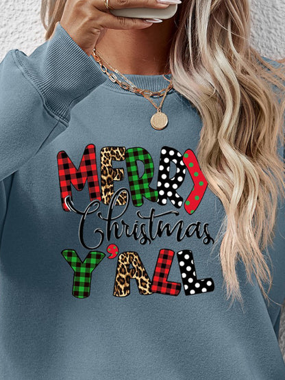 Letter Graphic Round Neck Long Sleeve Sweatshirt-Jewearrings