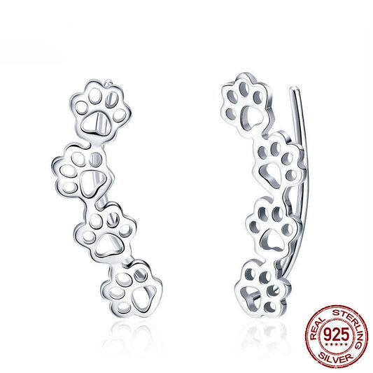 Cute Pet Paw Print S925 Sterling Silver Stud Earrings-Jewearrings