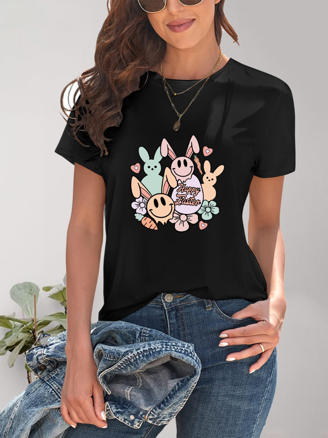 Graphic Round Neck Short Sleeve T-Shirt-Jewearrings