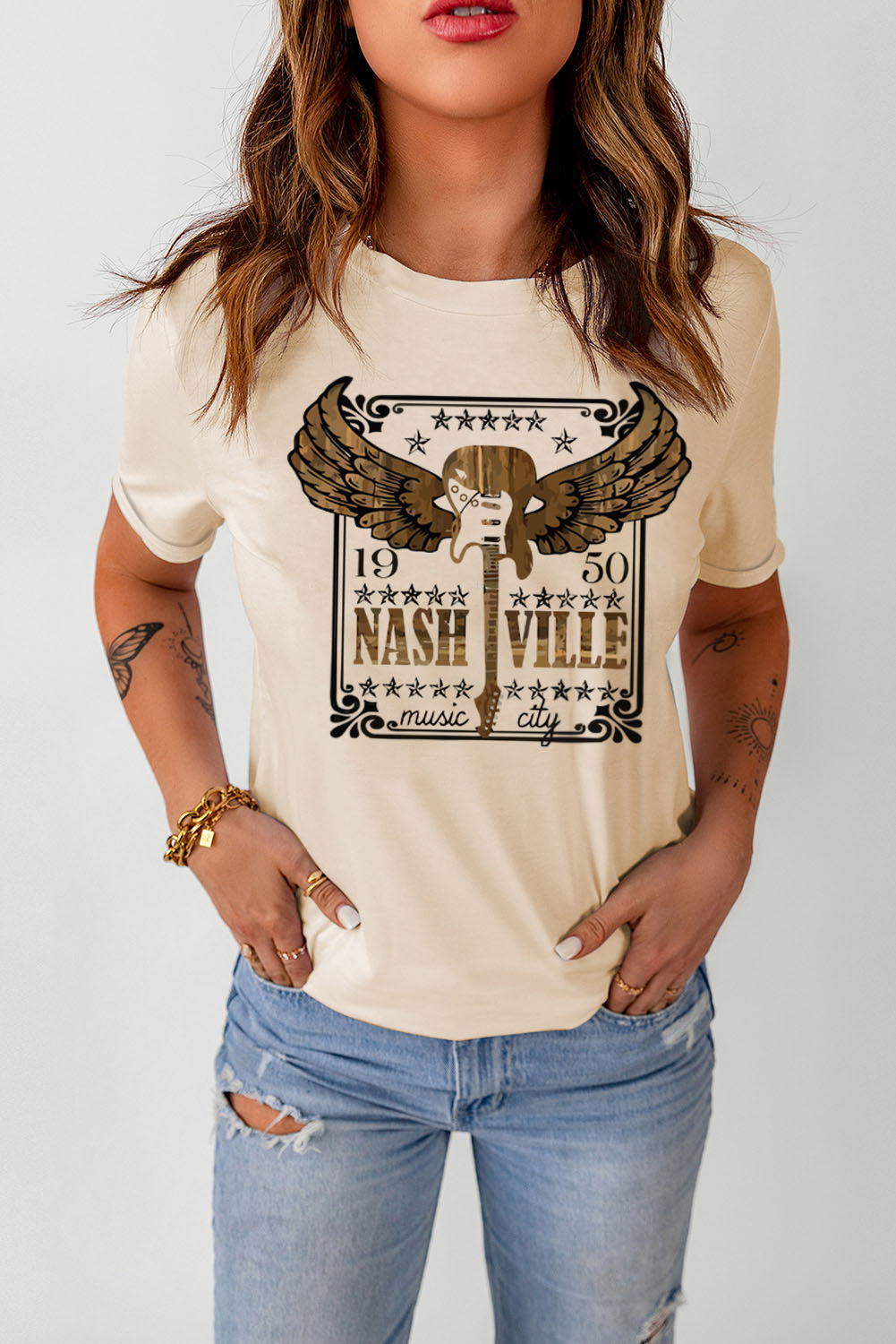 1950 NASHVILLE MUSIC CITY Graphic Tee Shirt-Jewearrings