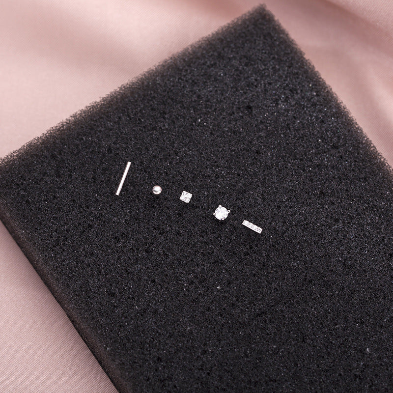 Sterling Silver Geometric Asymmetrical Stud Earrings-Jewearrings