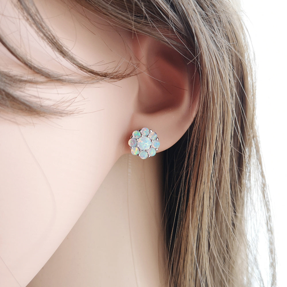 S925 Sterling Silver Opal Flower Earrings Opal Opal Jewelry-Jewearrings