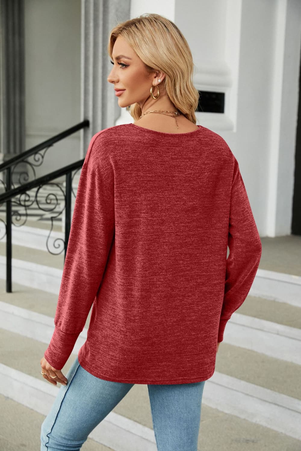 V-Neck Long Sleeve T-Shirt-Jewearrings