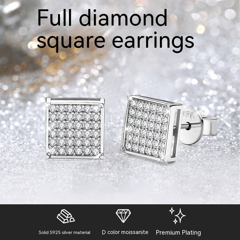 S925 Sterling Silver Square Stud Earrings Neutral Couple-Jewearrings