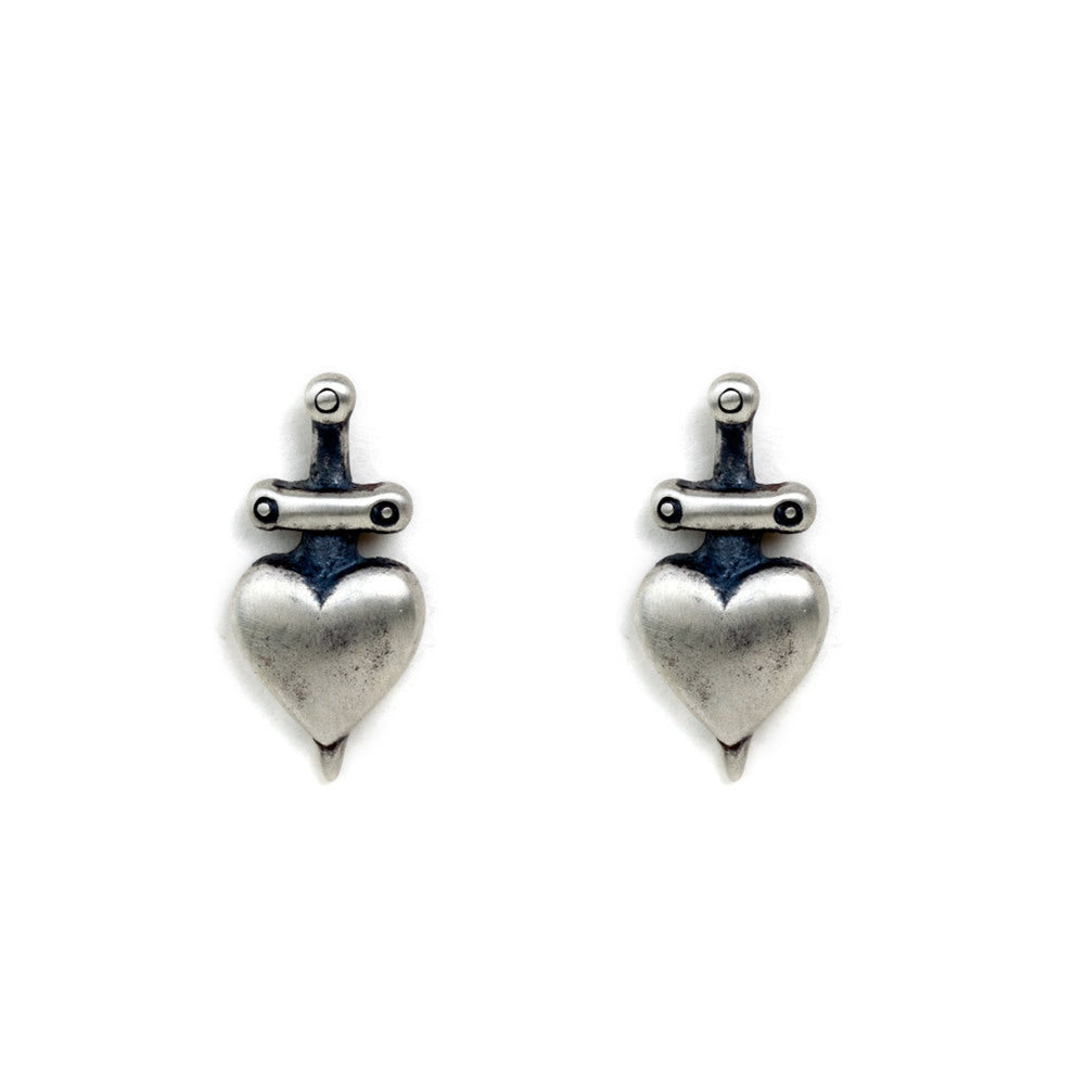 S925 Sterling Silver Heart-shaped Retro Stud Earrings-Jewearrings