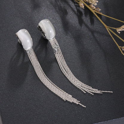 Cymophanitel Long Non-piercing Ear Clip Women's High-grade Temperament Chain Tassel Earrings-Jewearrings