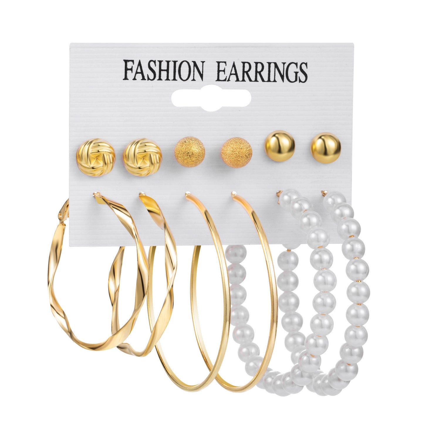 New Vintage Geometric Pearl Earrings 6-piece Set-Jewearrings