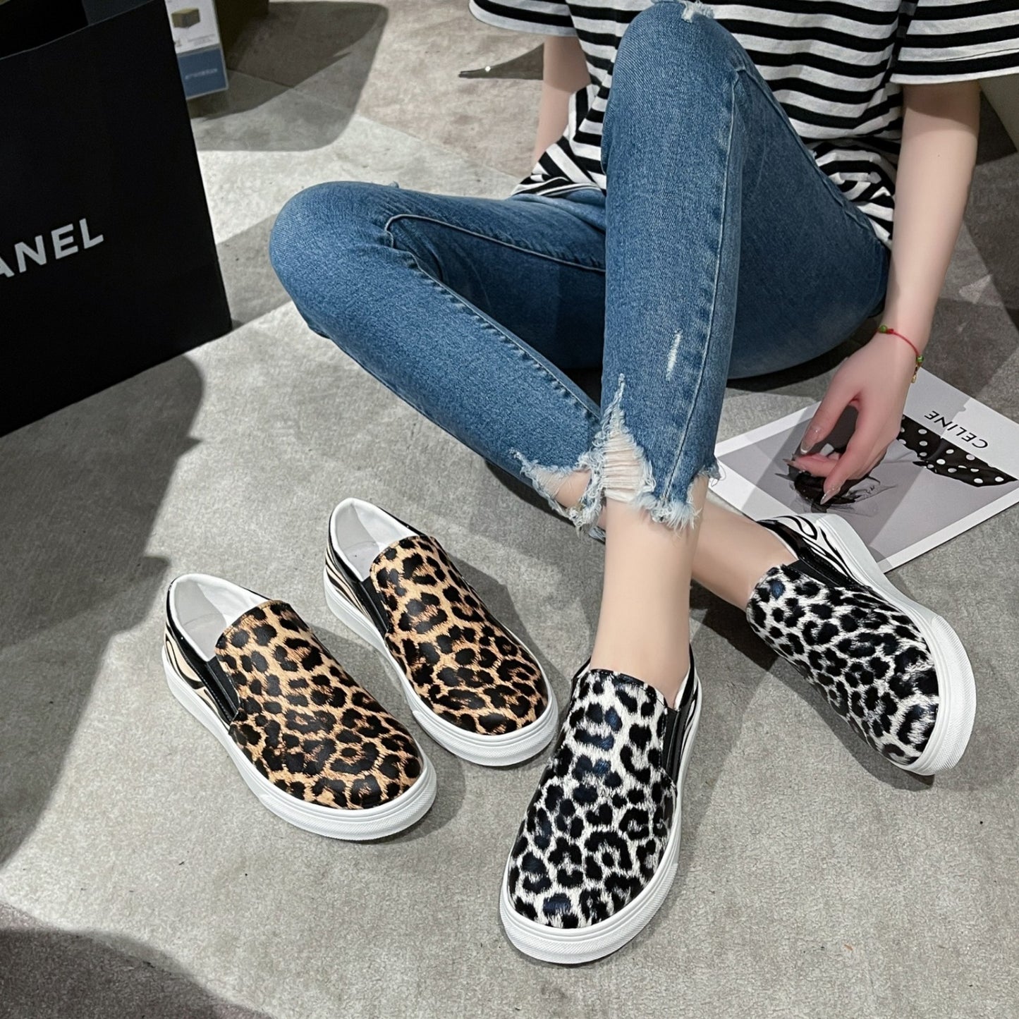 Leopard PU Leather Sneakers-Jewearrings