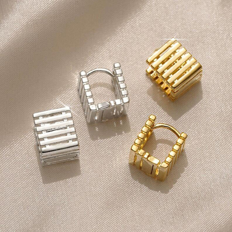 Female Special-interest Design Square Geometry Hollow Stud Earrings-Jewearrings