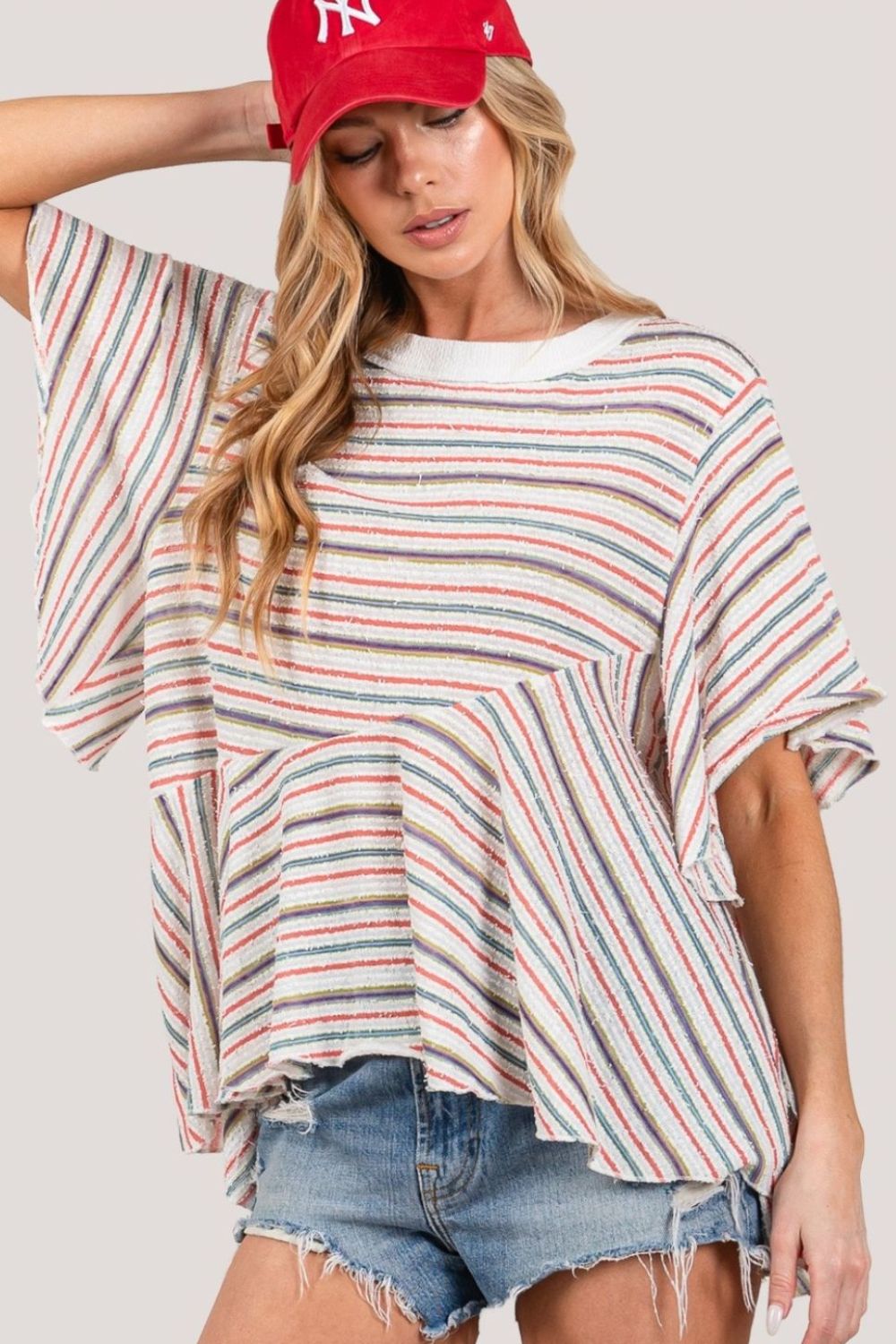 SAGE + FIG Full Size Round Neck Stripe Top-Jewearrings