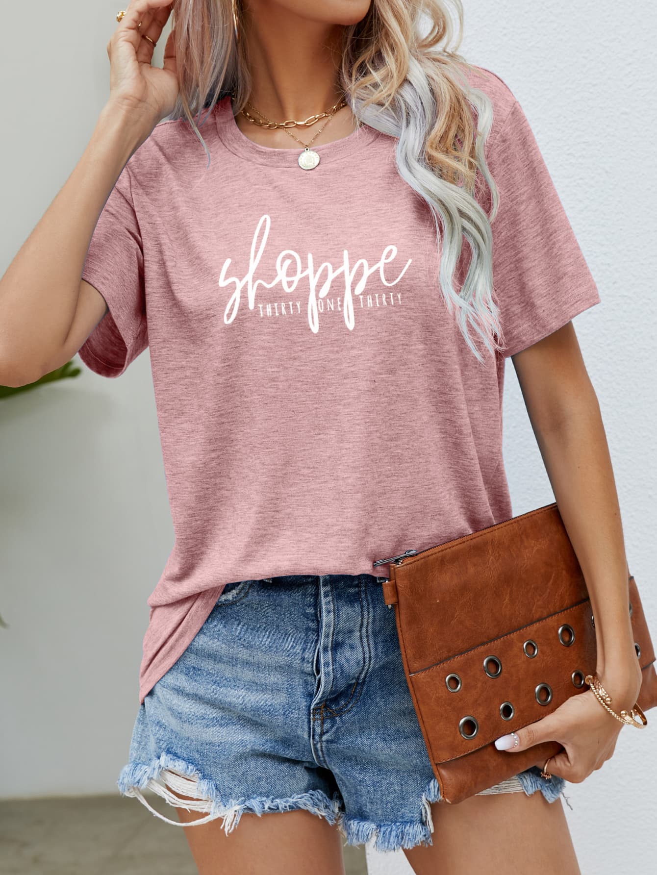 Slogan Graphic Round Neck Short Sleeve Tee-Jewearrings