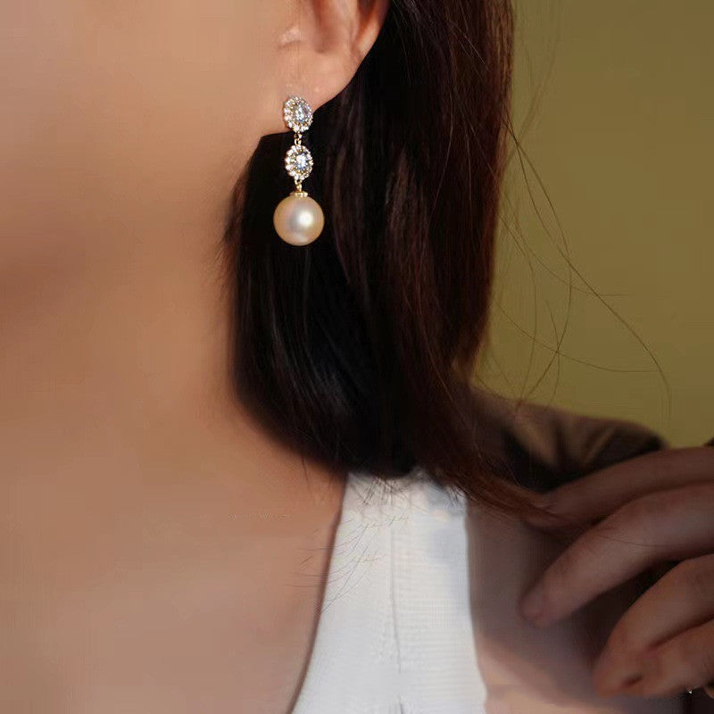 Silver Needle Zircon Leaves Flowers Pearl Tassel Earrings-Jewearrings