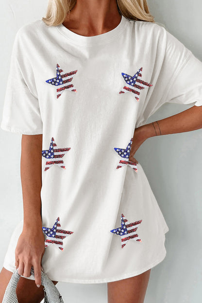 US Flag Star Round Neck Half Sleeve Oversize T-Shirt-Jewearrings