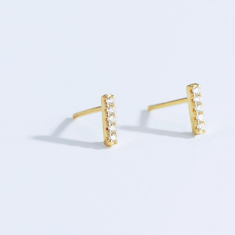 Minimal Gold Inlaid Zircon Row Drill Stud Earrings-Jewearrings