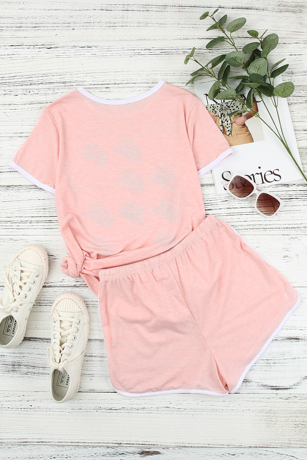 Graphic Tee and Drawstring Shorts Loungewear Set-Jewearrings