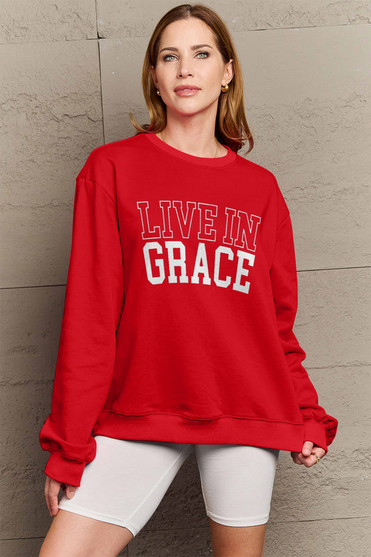 Simply Love Full Size LIVE IN GRACE Graphic Sweatshirt-Jewearrings