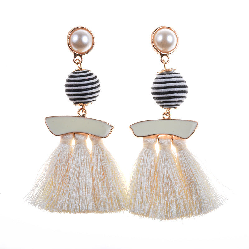 New Personalized Alloy Cloth Ball Set Pearl Vintage Tassel Earrings-Jewearrings