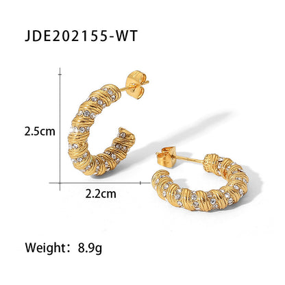 New Fashion Wild 18K Gold Plated White Square Crystal Zircon Hoop Earrings-Jewearrings