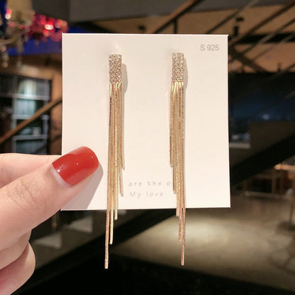 Sterling Silver Needle Cold Style Tassel Wild Earrings-Jewearrings