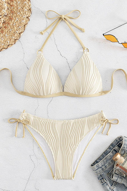 Textured Halter Neck Bikini Set-Jewearrings