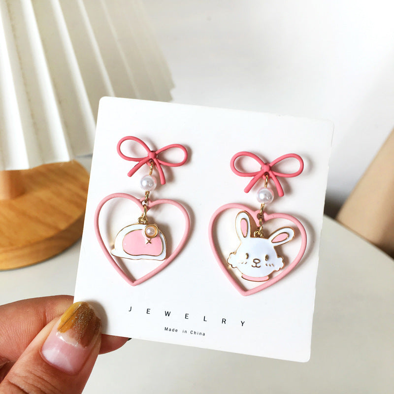 Silver Needle Love Bow Earrings Creative And Cute-Jewearrings