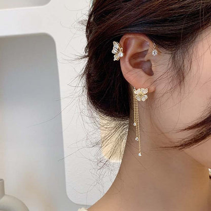 Butterfly Tassel Ear Clip Long Female Non-piercing Earrings-Jewearrings