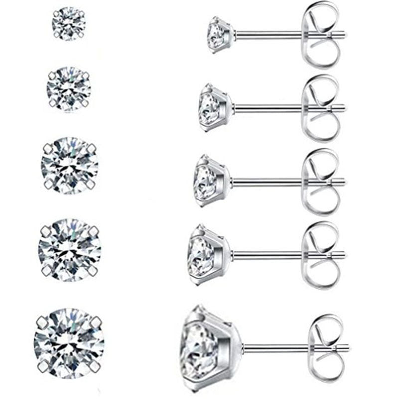 316L Stainless Steel Zircon Four Claw Stud Earrings-Jewearrings