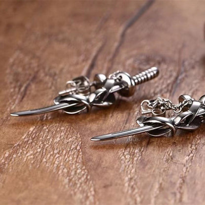 Trendy Fashion Hip Hop Punk Men's Cross Sword Chain Stud Earrings-Jewearrings