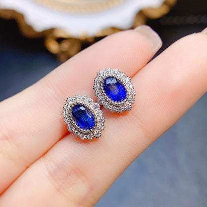 Natural Sapphire Stud Earrings S925 Silver Inlaid Main Stone-Jewearrings