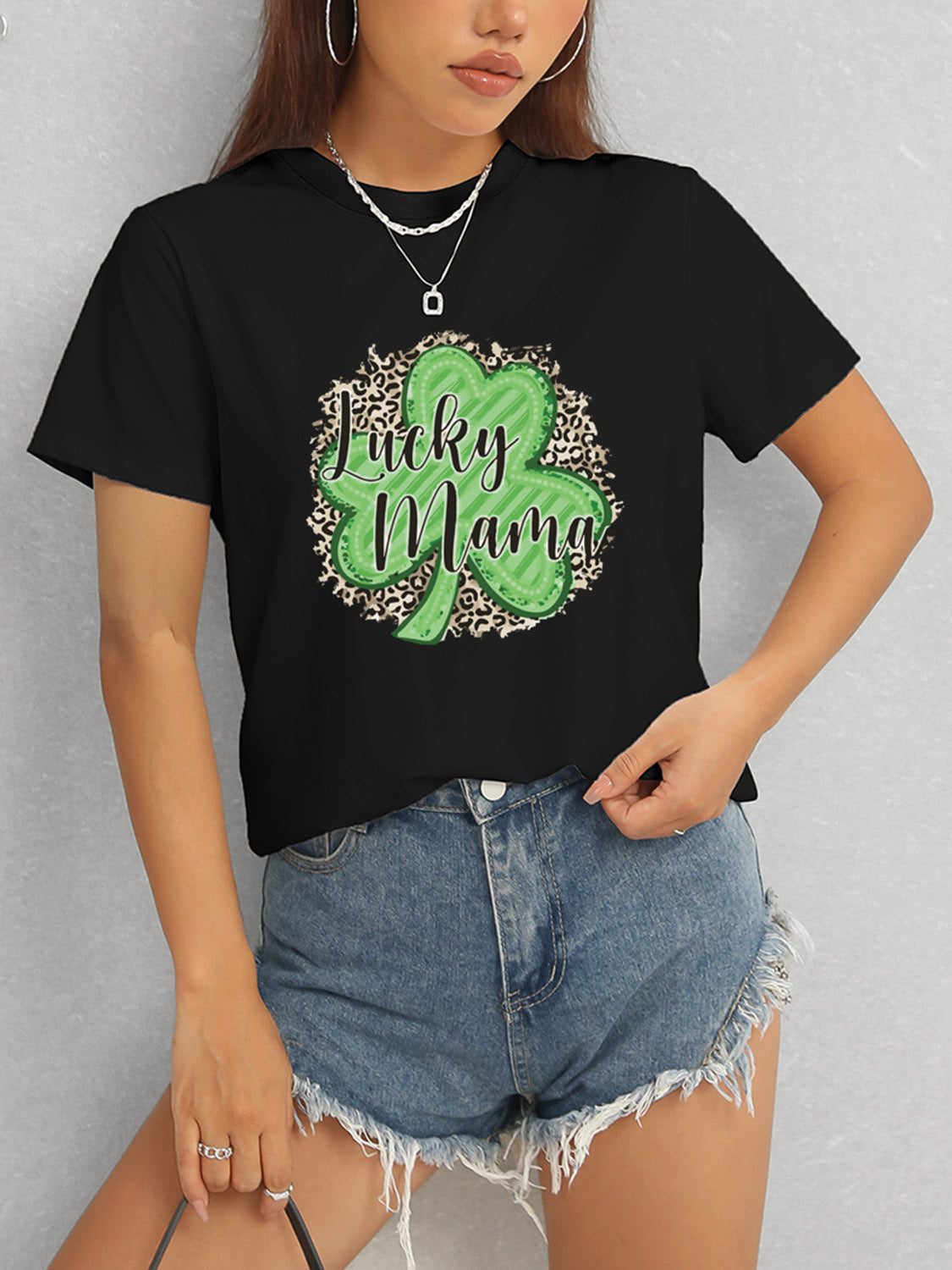 LUCKY MAMA Round Neck T-Shirt-Jewearrings