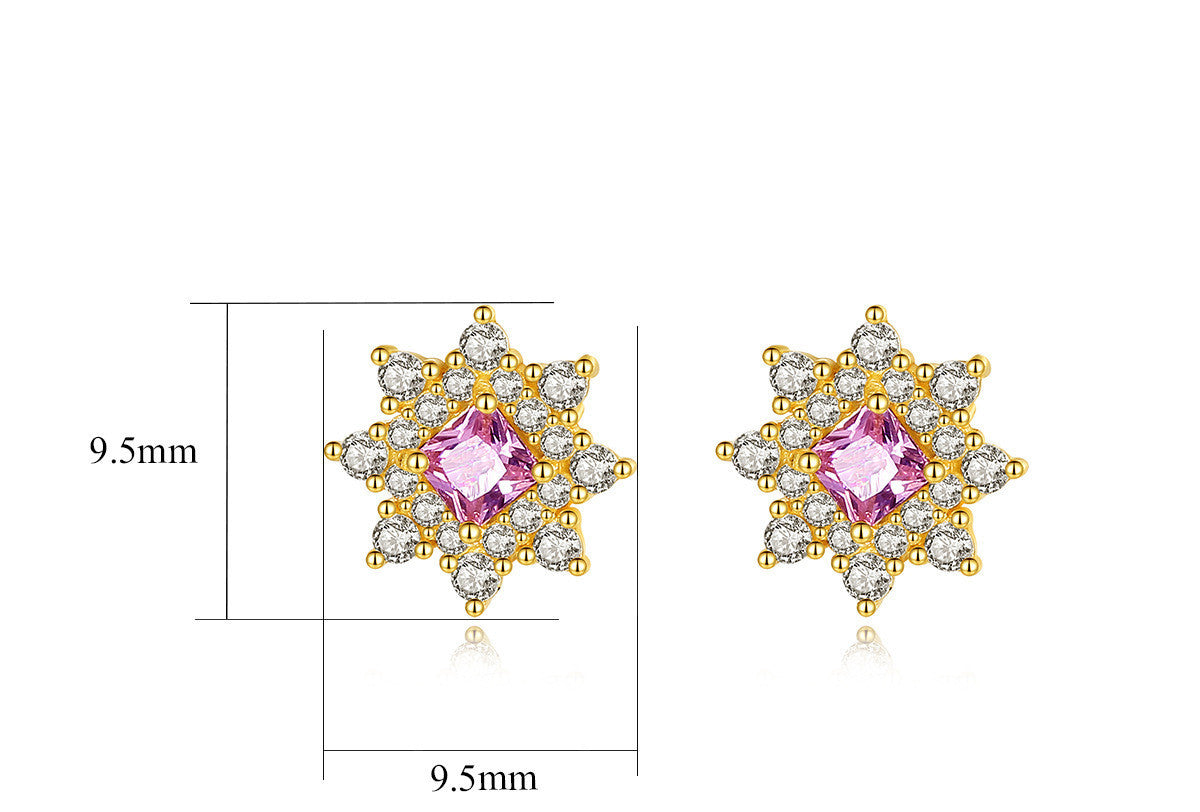 Sterling Silver Zircon Small Earrings Female Korean Style Sun Earrings-Jewearrings