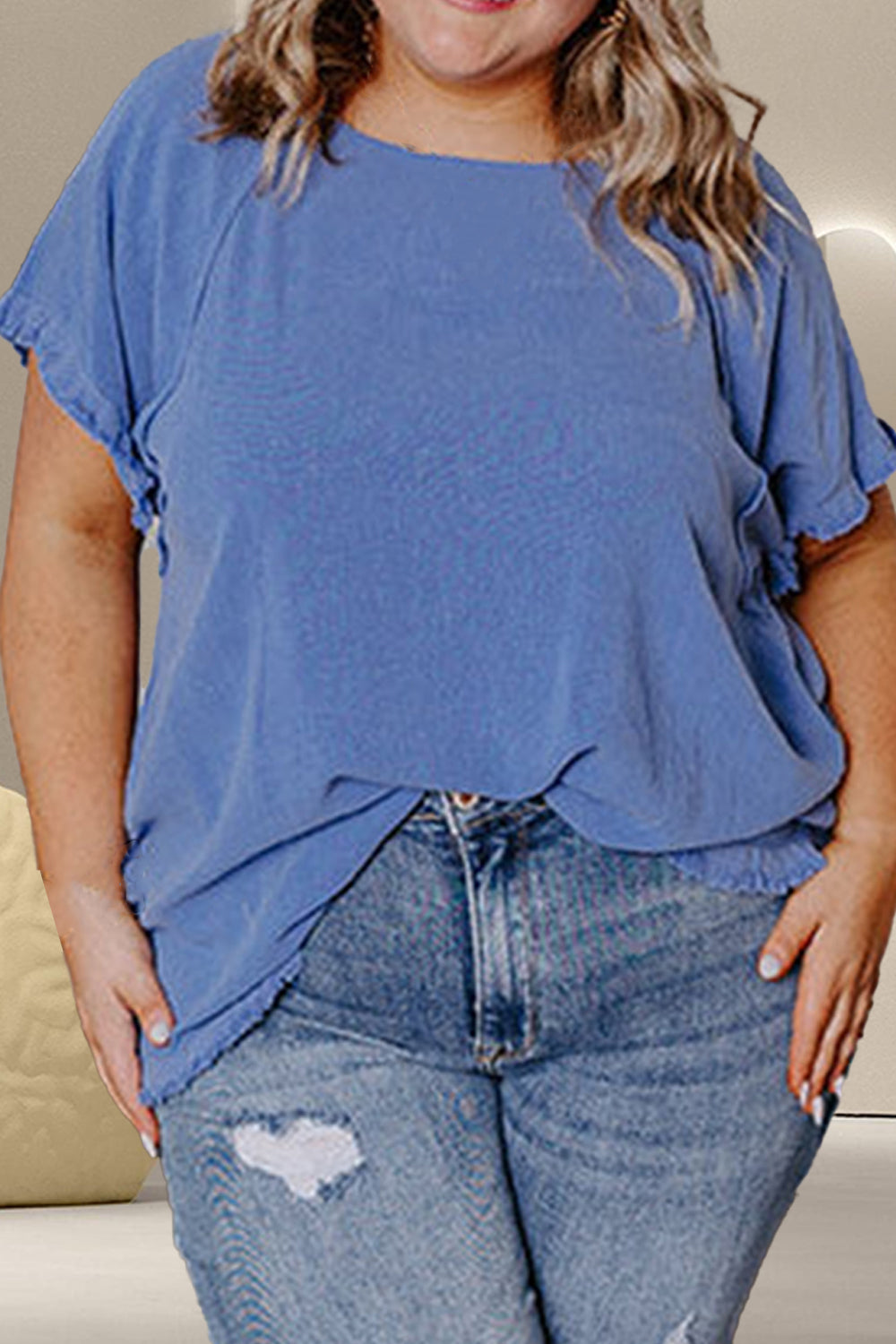 Plus Size Round Neck Half Sleeve Top-Jewearrings