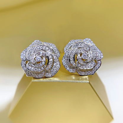 Women's 925 Silver Camellia Stud Earrings-Jewearrings